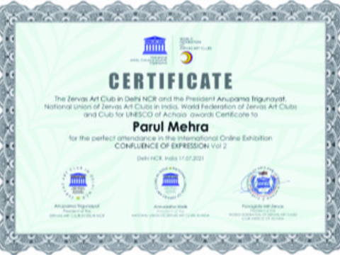Certificate of Participation, Global Art Exhibition, July 21