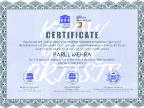 Received Certificate at Zervas Art Club, Group Show, March 2021