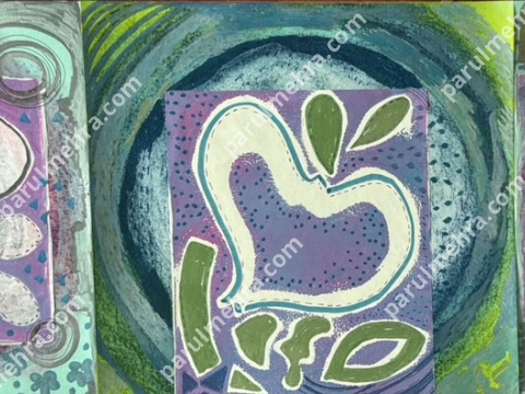 Jelly prints triptych with found objects &amp; pastels